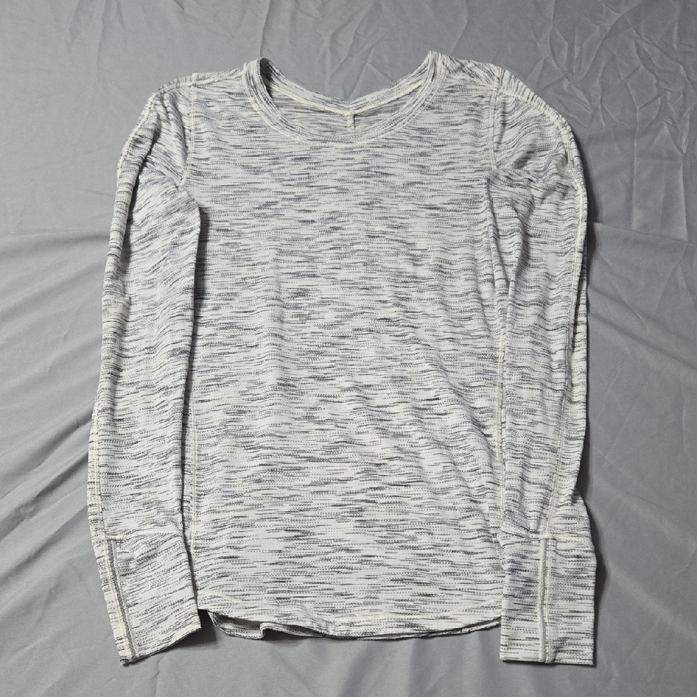 Lululemon Athletica White and Gray Knit Long Sleeve Top